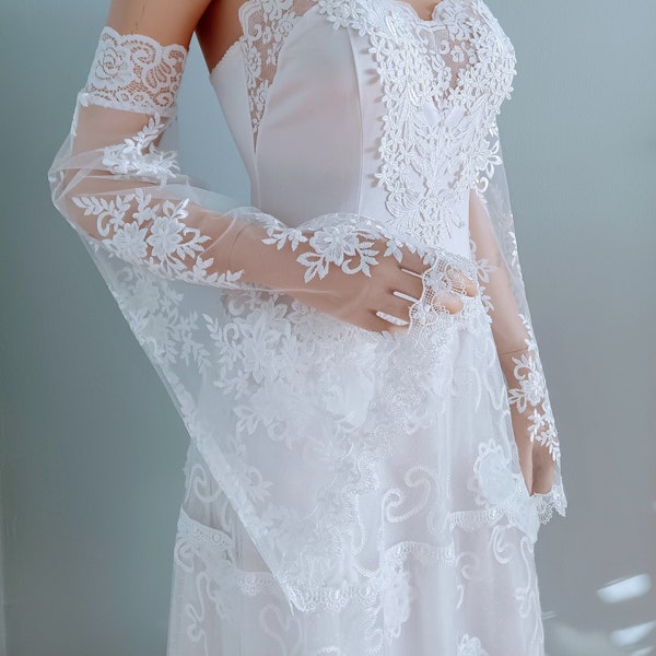 Boho Victorian Removable Sleeves - Detachable Bicep White / Off White Lace Sleeves, Off Shoulder Bohemian Wedding Sleeves