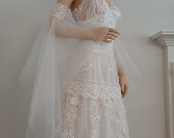 Bridal White Lace Tulle Removable Sleeves - Off Shoulder Boho Wedding Sleeves, Detachable Lace Long Sleeves