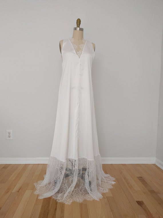 Bridal Long White Satin Lace Nightgown Bohemian Lingerie Etsy