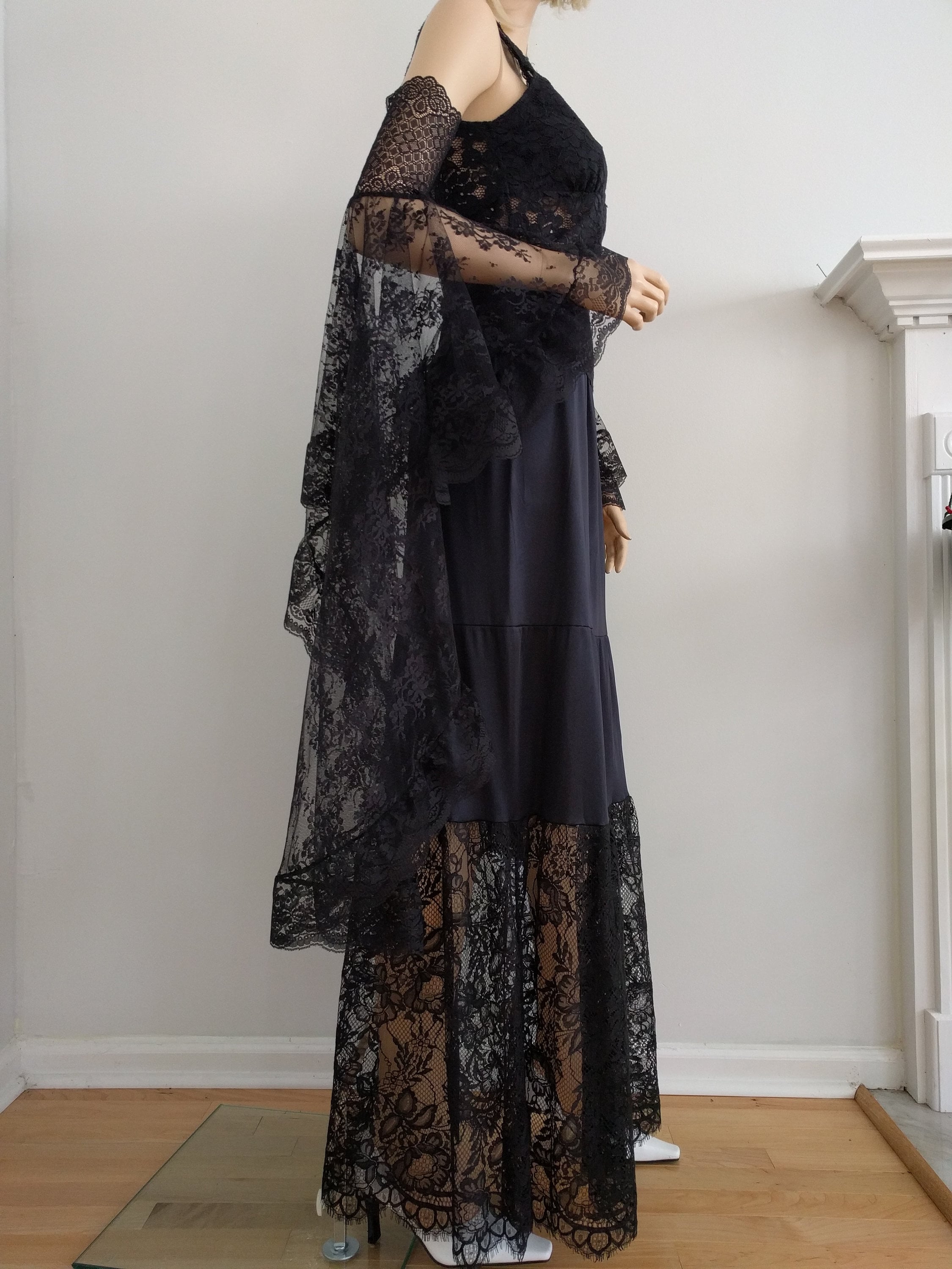 black lace sleeves to add to dress Boho Victorian Detachable Black Sleeves - Detachable Bicep Black Lace Long  Sleeves, off Shoulder Bohemian Wedding Sleeves