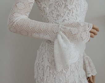 Detachable Bridal Off White Stretch Lace Sleeves - Detachable Sleeves Off Shoulder Boho Wedding Sleeves, Detachable Lace Sleeves, Gloves