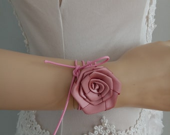 Rosette Wrap Necklace | Romantic Satin Dusty Rose Flower Choker | Bridesmaid Necklace | Rose Choker | Gift For Her | Wedding Accessories