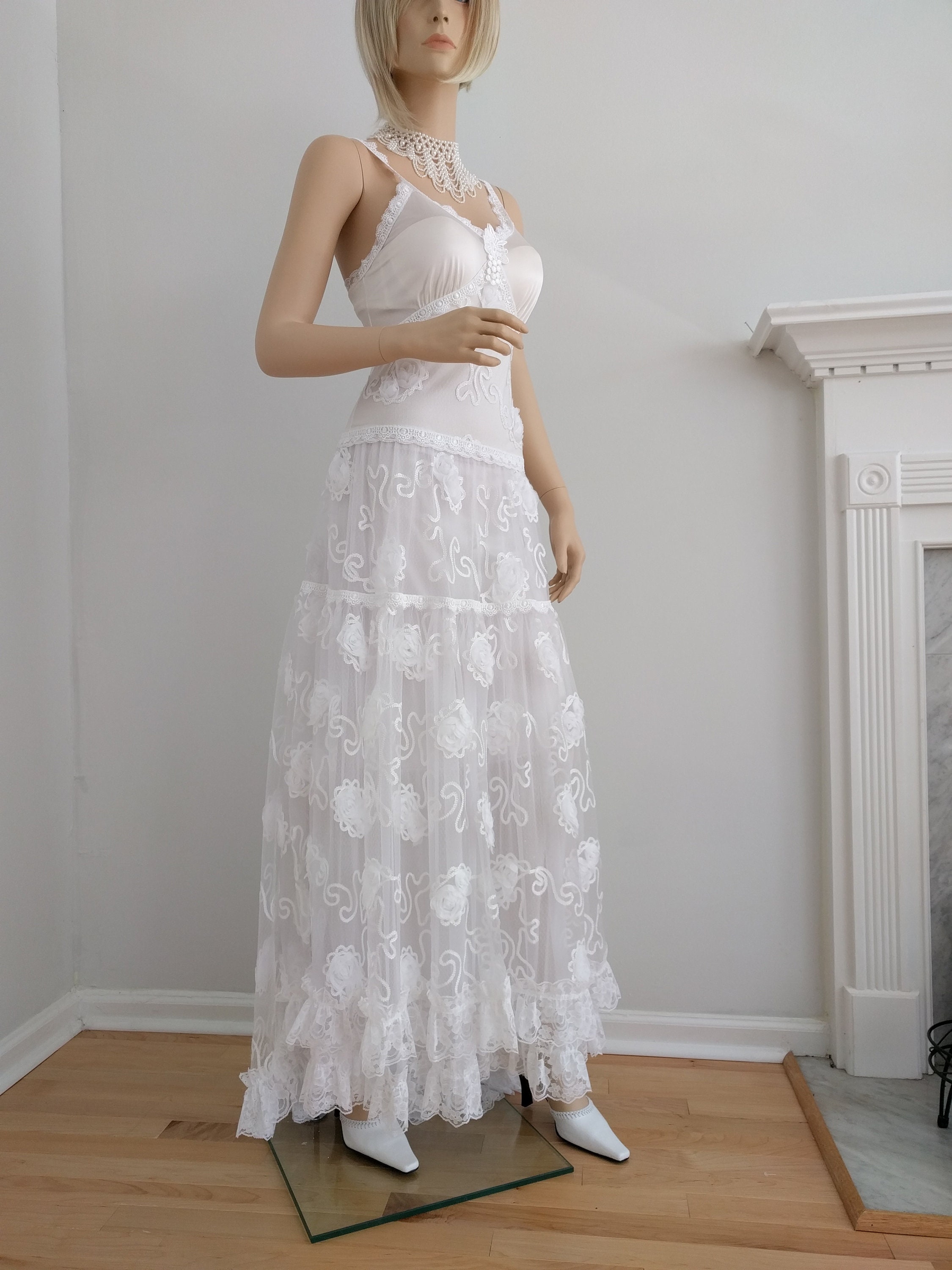 Lovely Lace Tiered Wedding Gown | Wedding Bohemian Dress