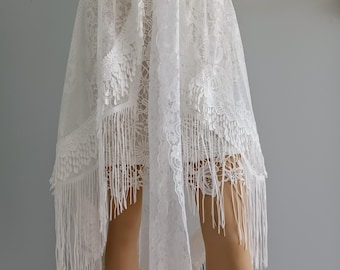 Boho Wedding White Lace Wrap Ruffled Skirt, Bridal Skirt, Bohemian, Boho Skirt, Over Wedding Skirt, Cover up Beach Skirt, Size S-XL