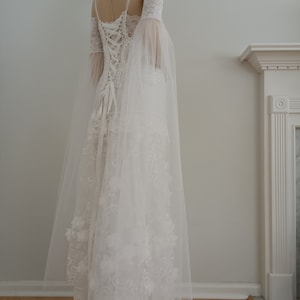 Detachable Bridal White Long Tulle Lace Sleeves - Removable Sleeve With Sleeve Train, Off Shoulder Boho Wedding Sleeves, Tulle Sleeves Train