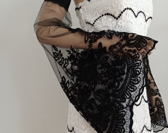 Bridal Black Lace Removable Sleeves - Off Shoulder Boho Wedding Sleeves, Detachable Black Long Sleeves, Halloween Costume