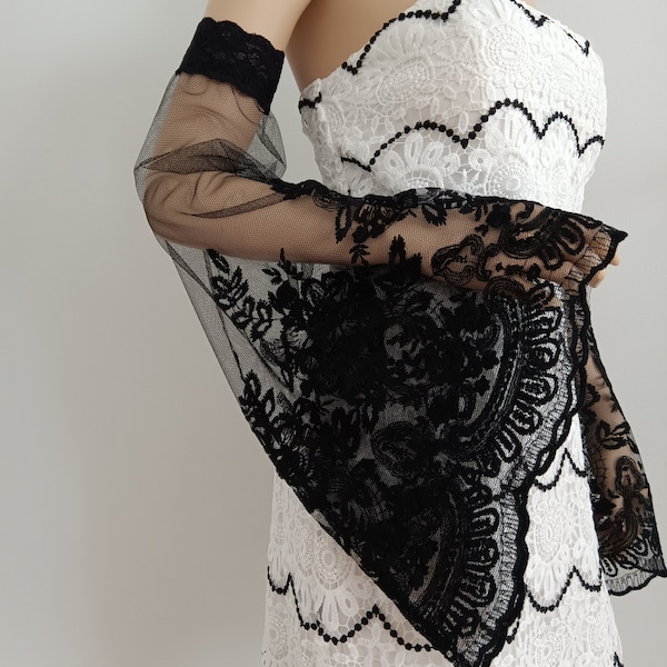 Bridal Black Lace Removable Sleeves - Off Shoulder Boho Wedding Sleeves, Detachable Black Long Sleeves, Halloween Costume