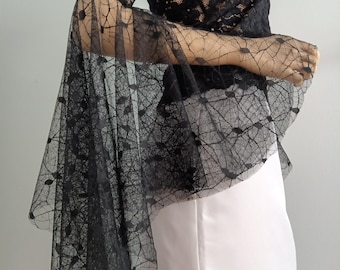 Bridal Black Tulle/Lace Removable Sleeves - Off Shoulder Boho Wedding Sleeves, Detachable Black Tulle Long Sleeves, Black Queen Wedding