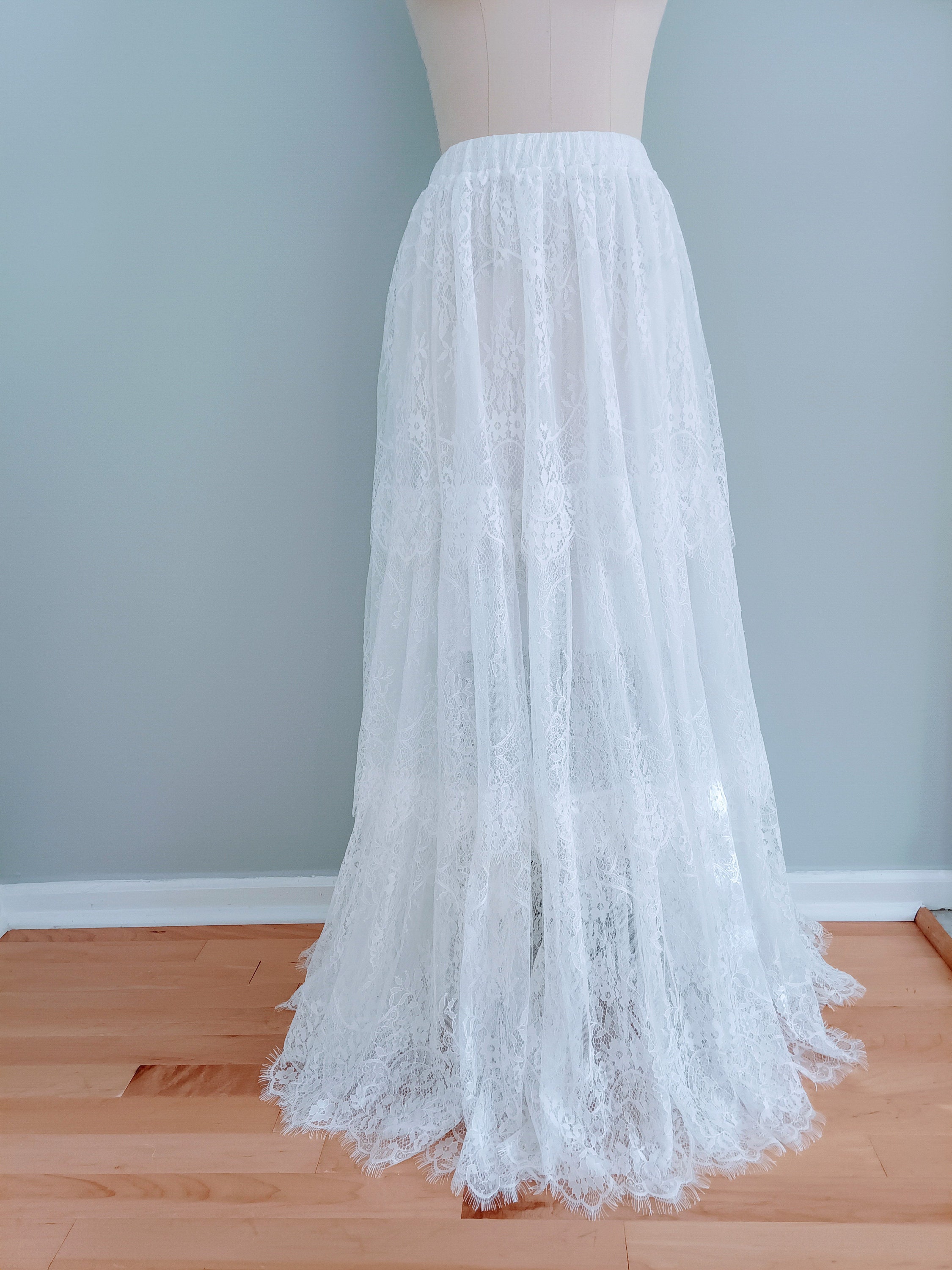 Bridal SKIRT - White Lace Ruffled Skirt, Bohemian, Boho Skirt, Wedding, Bridesmaid, Size S-XXL
