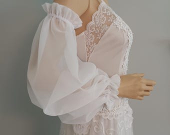 Removable Romantic White Organza Sleeves | Detachable White Organza Puff Sleeves| off-Shoulder Wedding Sleeves| Gift for Her