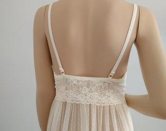 Camisón largo de encaje color marfil para novias/Lencería bohemia/Boda/Damas de honor/Boda bohemia/Luna de miel, tallas S-L