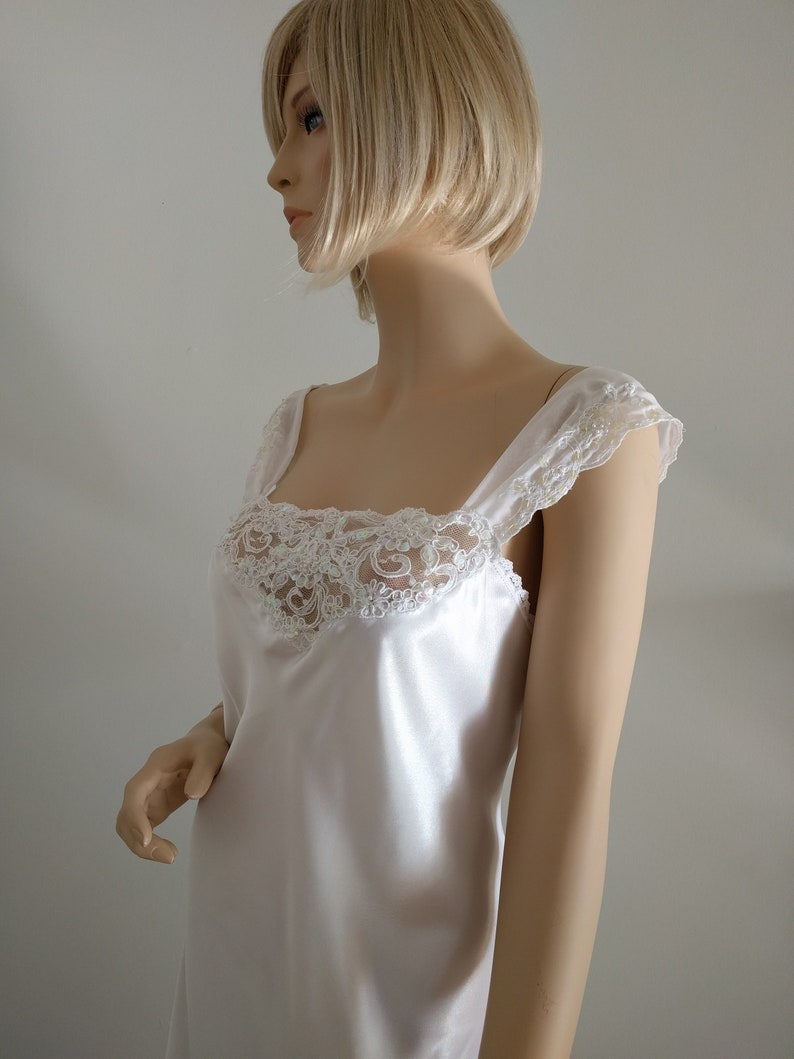 Bridal Nightgown White Satin&Chiffon Bohemian Lingerie Wedding Bridesmaid Wedding Bohemian Honeymoon, Size S M-L image 4