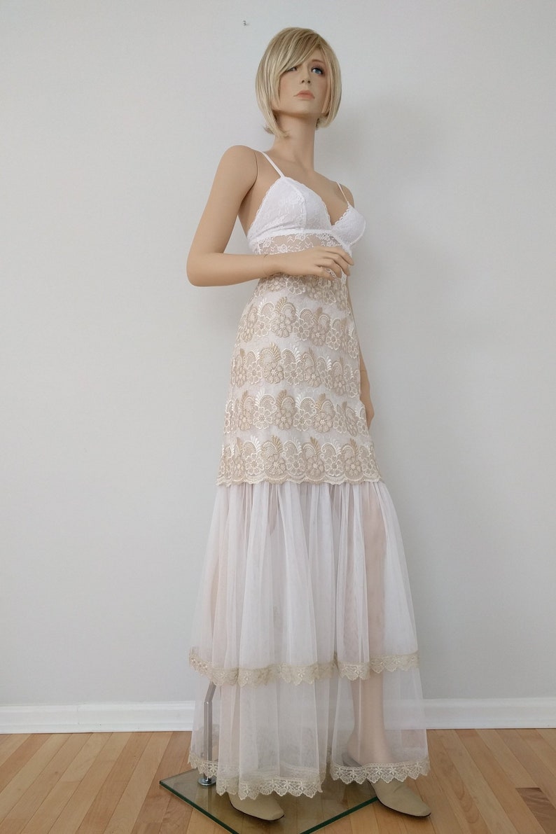 Wedding Gold White Lace Tulle Ruffled Skirt Size S-XL Boho Skirt Bohemian Bridal SKIRT Bridesmaid