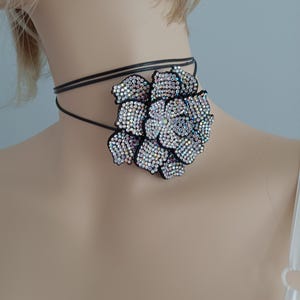 Black Rhinestone Wrap Choker | Romantic Black Rhinestone Flower Choker | Gothic Choker | Rose Choker | Gift for Her | Halloween Accessories