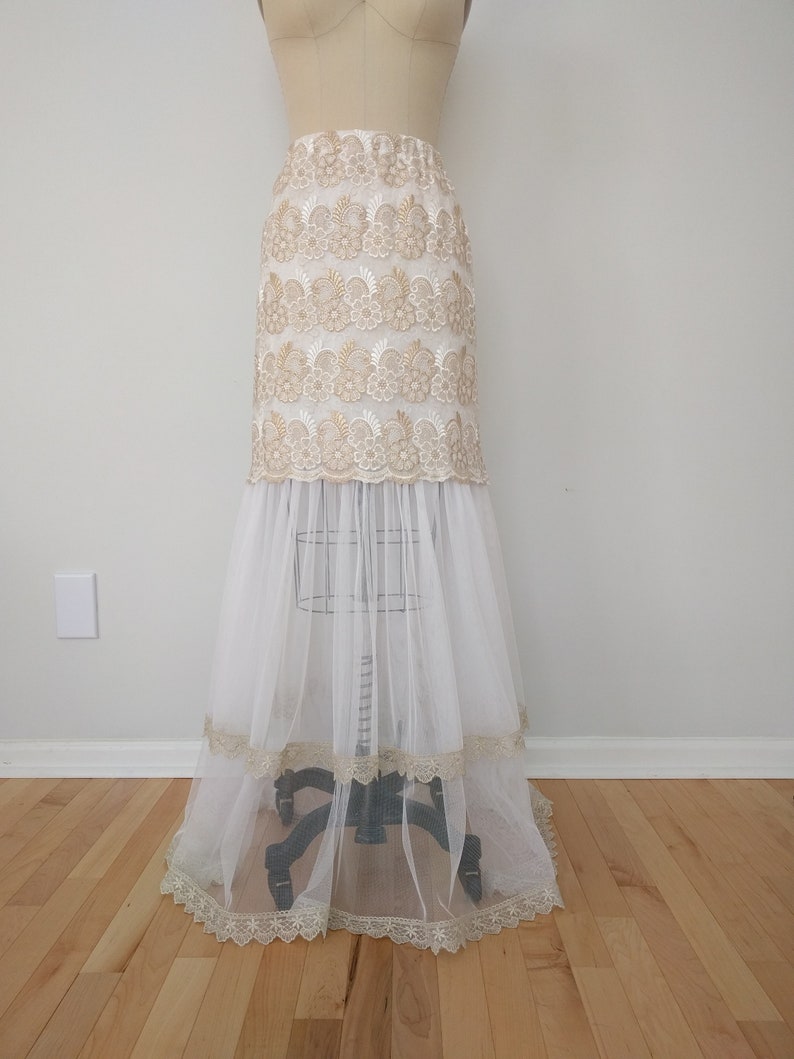 Wedding Gold White Lace Tulle Ruffled Skirt Size S-XL Boho Skirt Bohemian Bridal SKIRT Bridesmaid