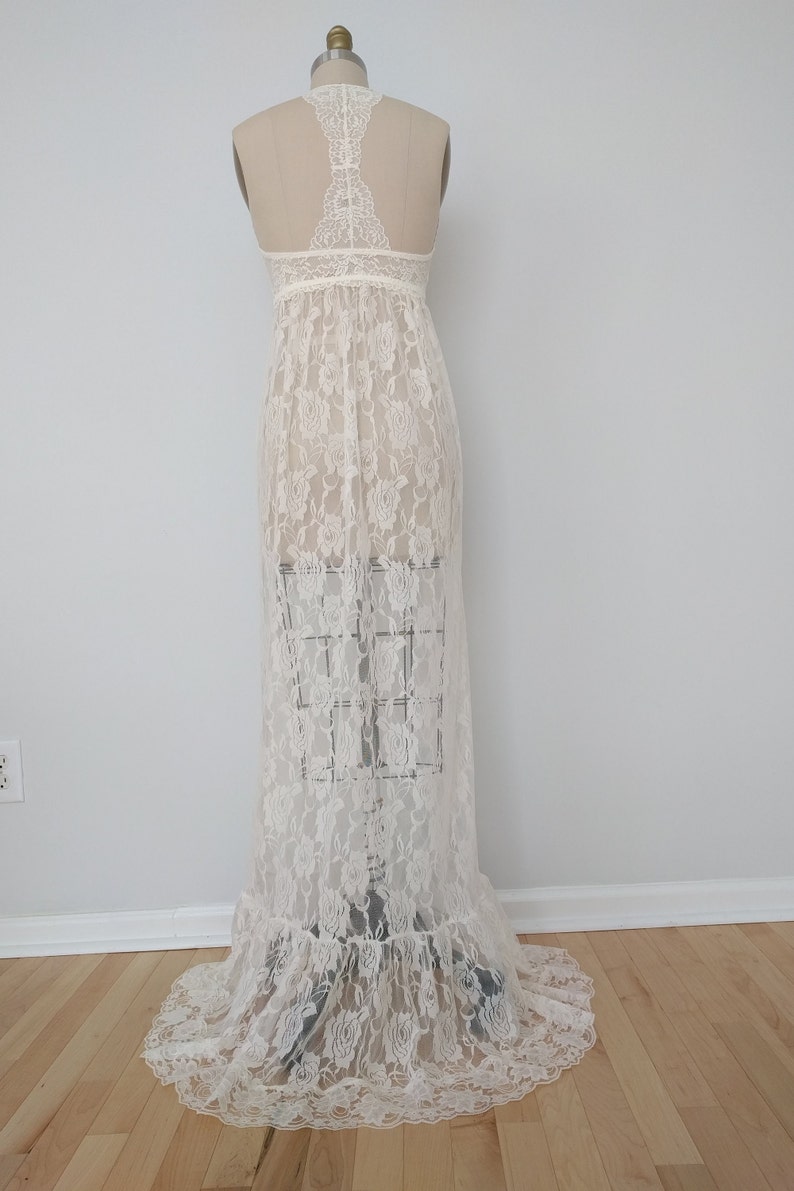 Bridal Long Ivory Lace Nightgown Bohemian Lingerie Wedding Bridesmaid Wedding Bohemian Honeymoon, Size S XL image 4