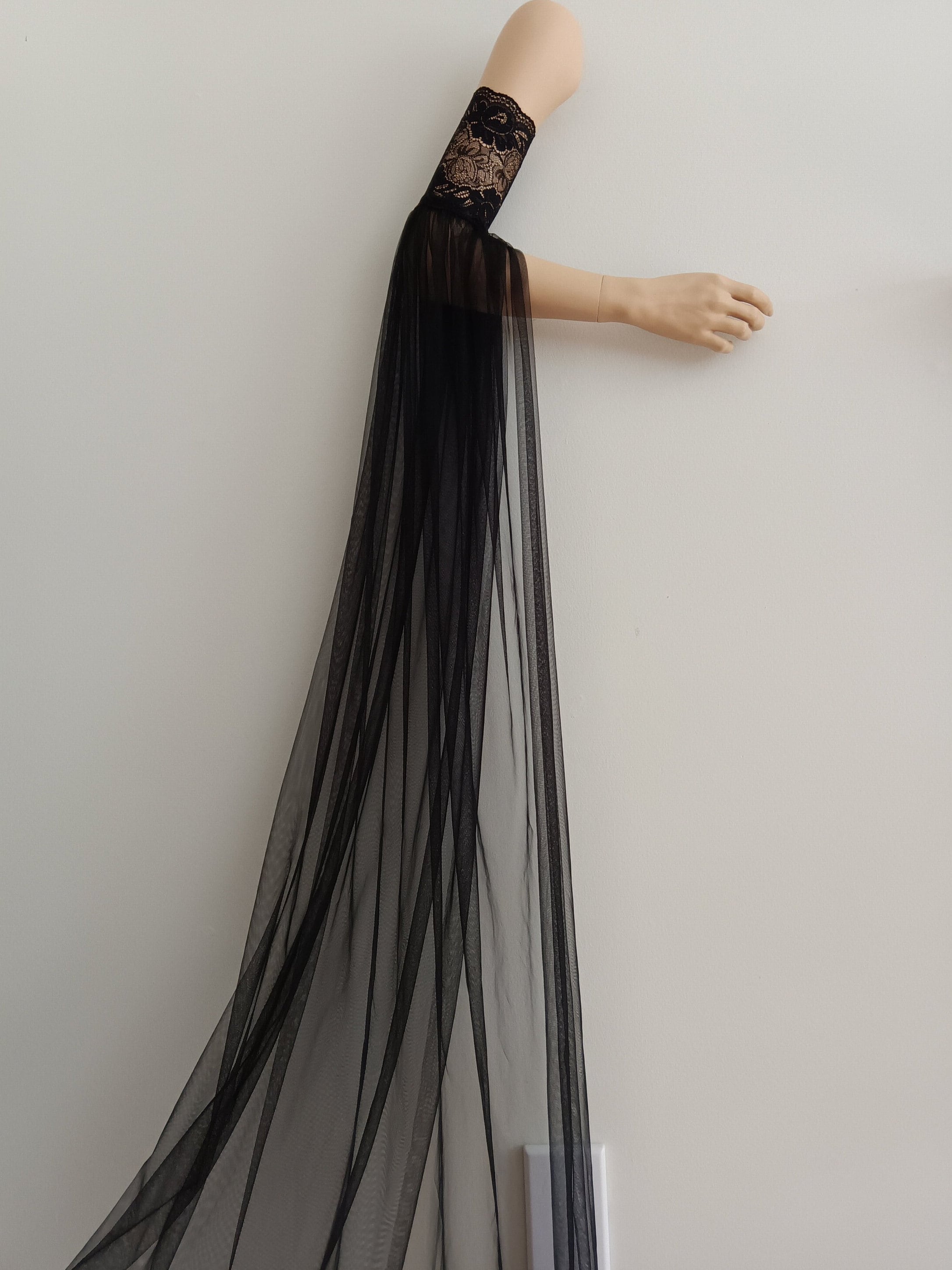Detachable Bridal Black Long Tulle Lace Sleeves - Removable Sleeve With ...