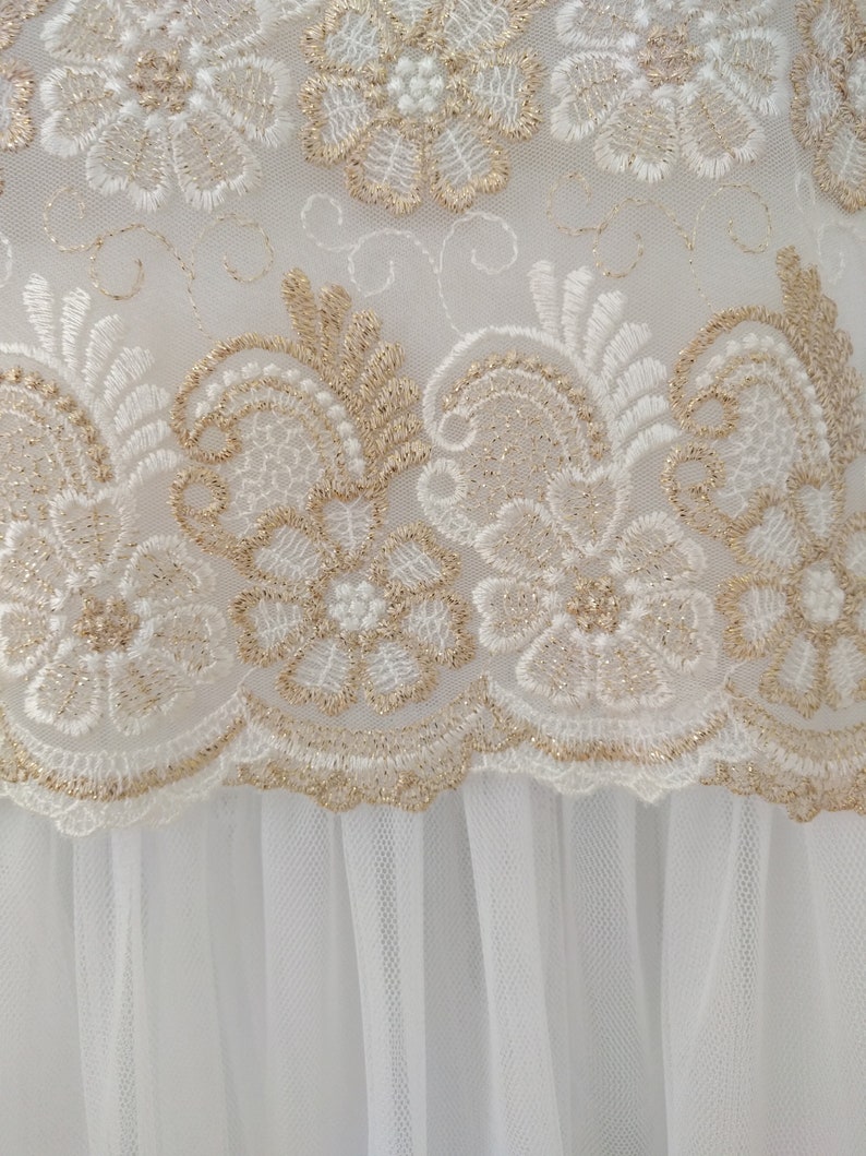 Wedding Gold White Lace Tulle Ruffled Skirt Size S-XL Boho Skirt Bohemian Bridal SKIRT Bridesmaid