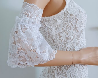 Bridal White Lace Short Sleeves - Removable Sleeves, Off Shoulder Boho Wedding Sleeves, White Lace Sleeves, White Lace, Gloves, Gift for Her