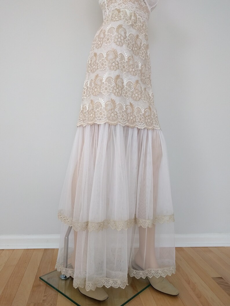 Wedding Gold White Lace Tulle Ruffled Skirt Size S-XL Boho Skirt Bohemian Bridal SKIRT Bridesmaid