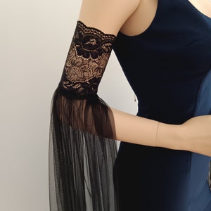 Detachable Bridal Black Long Tulle Lace Sleeves - Removable Sleeve With ...