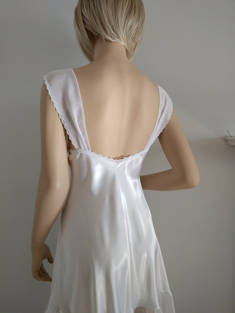 Bridal Nightgown White Satin&Chiffon Bohemian Lingerie Wedding Bridesmaid Wedding Bohemian Honeymoon, Size S M-L image 6