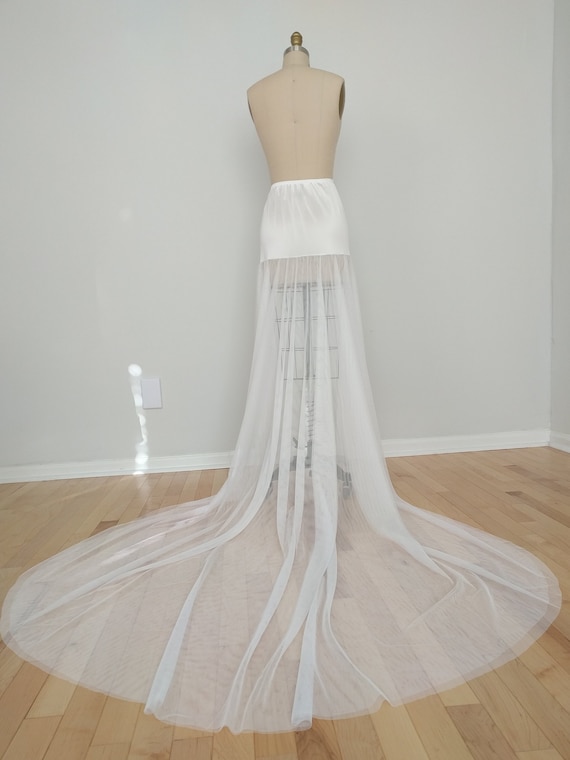 Detachable Bridal Train Slip Extender - Long White Tulle High- Low Style Slip, Long Train Slip Extender, Detachable Train, Size XS - XXL