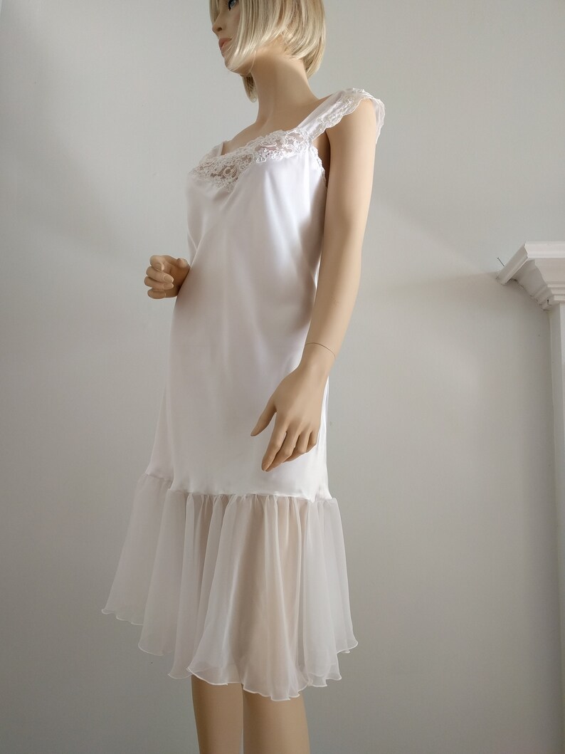 Bridal Nightgown White Satin&Chiffon Bohemian Lingerie Wedding Bridesmaid Wedding Bohemian Honeymoon, Size S M-L image 3