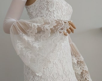 Detachable Bridal Off White Lace Sleeves - Detachable Sleeves Off Shoulder Boho Wedding Sleeves, Detachable Lace Sleeves, Gloves