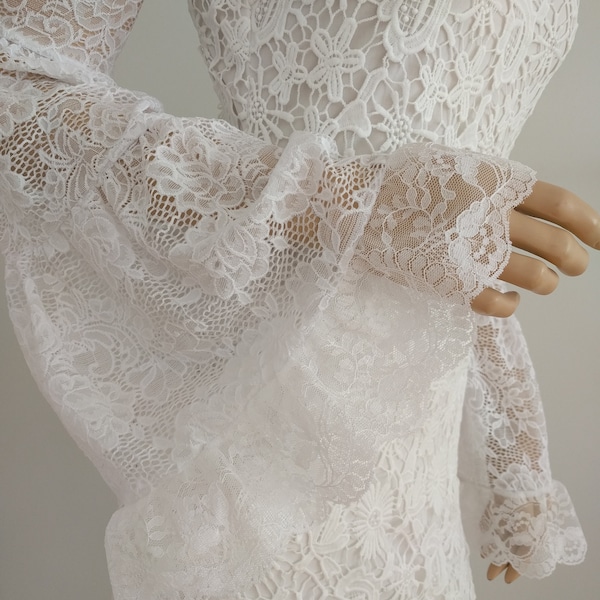 Detachable Bridal White Lace Bell Sleeves- Detachable Sleeves, Off Shoulder Boho Wedding Sleeves, Detachable Lace Sleeves, Gloves