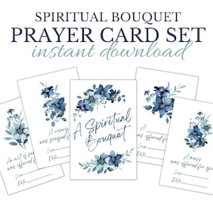Bouquet spirituale stampabile cattolico, biglietti per intenzioni di massa, biglietti di preghiera cattolica, rosario, coroncina, bouquet spirituale di fiori ad acquerello