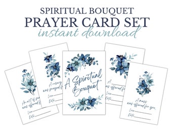 Spiritual Bouquet Catholic Printable, Mass Intention Cards, Catholic Prayer Cards, Rosary, Chaplet, Watercolor Flower Spiritual Bouquet