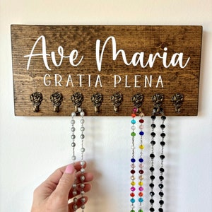 Ave Maria Rosary Hanger Catholic Birthday Gift Catholic Rosary Holder Gift for Wife Chapel Veil Holder Catholic Gifts for Her Wall Hanger