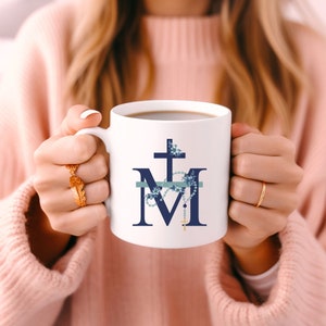 Marian Catholic Coffee Mug Miraculous Medal Catholic Mom Mug Virgin Mary Catholic Gift Coffee Mug Marian Cross Gift for Traditional Catholic