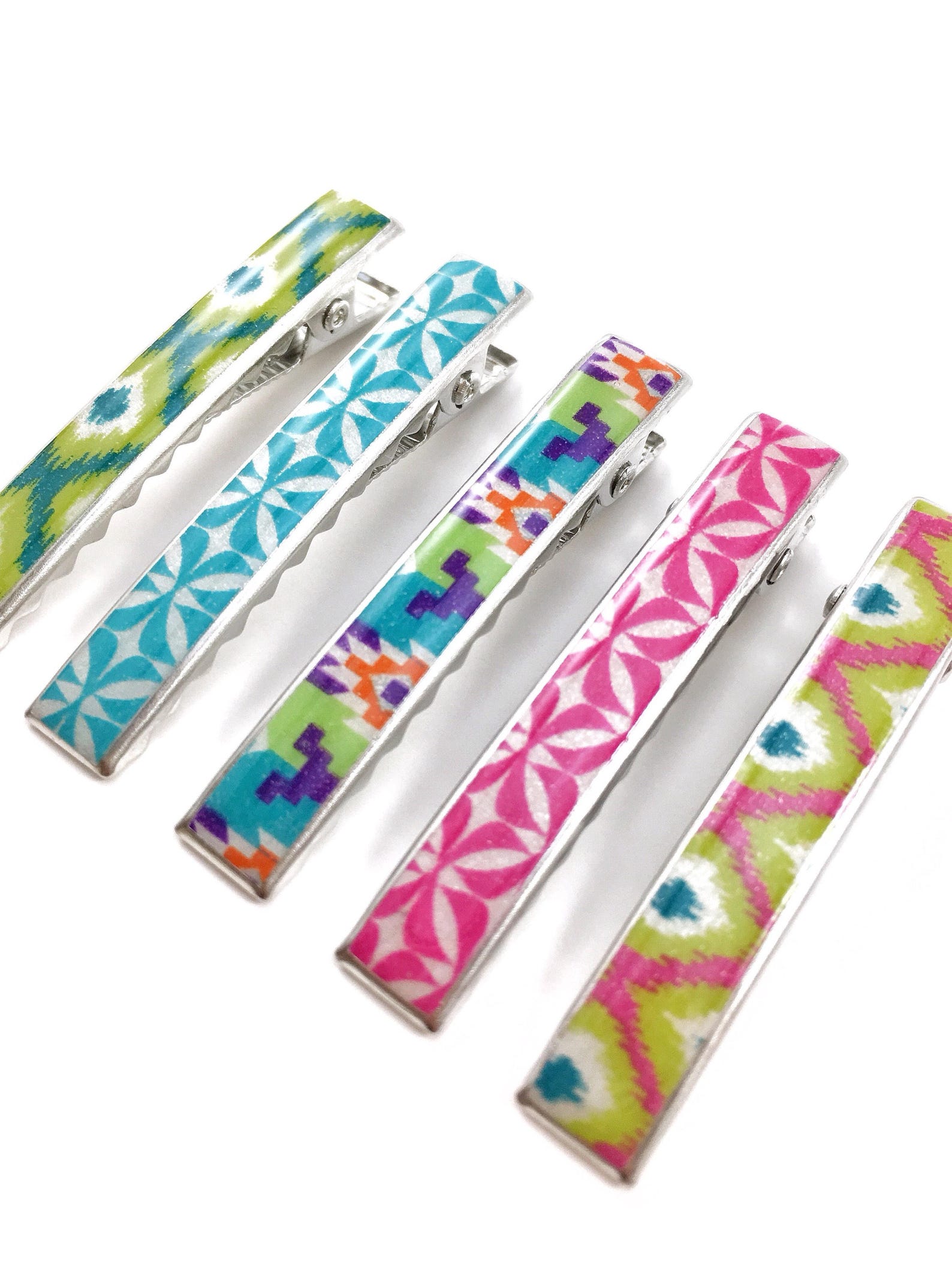 Bright Geometric Hair Clips Set of 5 Turquoise and Hot Pink Etsy