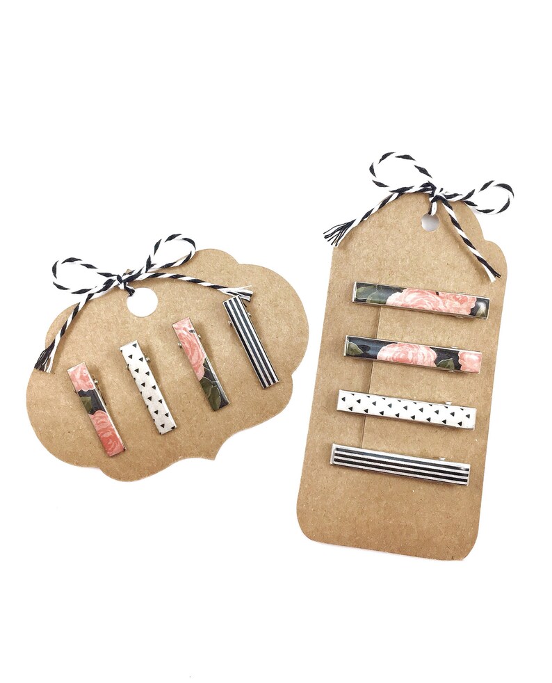 Rose and Black and White Alligator Hair Clips Set of 4 Etsy