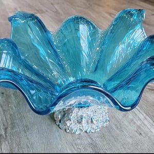 Vintage Blue & Silver Italian Glass Fruit Bowl – Antica Cristalleria Italiana – Made in Italy