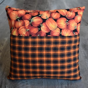 Pumpkin Pocket Pillow: Fall Plaid Cotton Decor