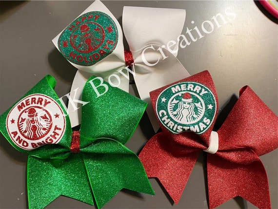Holiday cheer bow - Starbucks bow - Starbucks holiday bow - Cheerleading bow - Christmas cheer bow