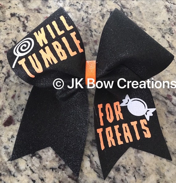 Will tumble for treats bow - Halloween cheer bow - Halloween bow - Candy bow - Tumbling bow