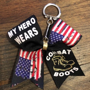 Military keychain - Support our troops - My hero wears combat boots - military spouse keychain - military family keychain - flag keychain