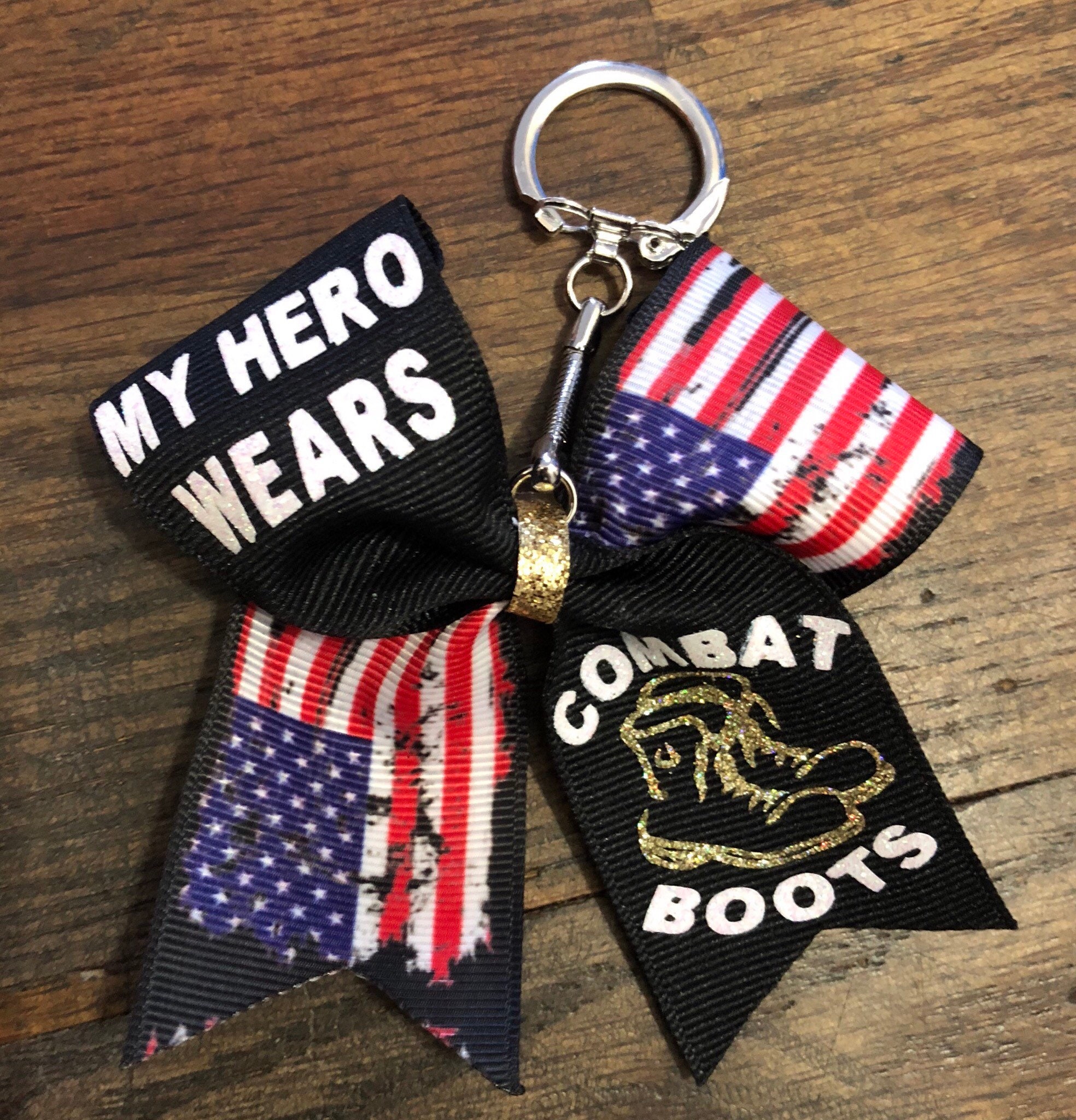 Military keychain Support our troops My hero wears combat boots