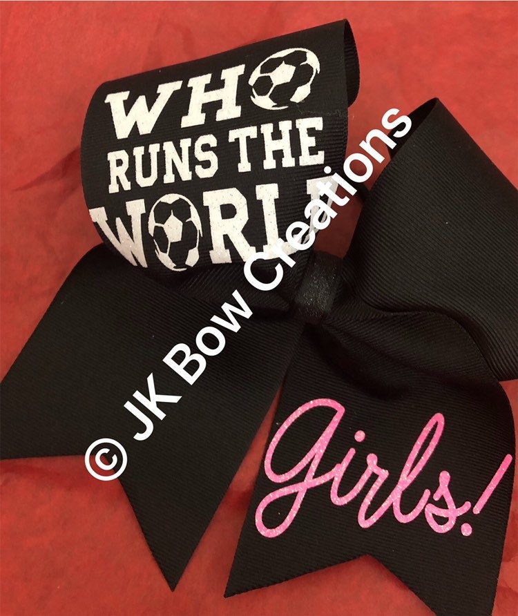 Girls soccer bow who runs the world girsl soccer cheer bow soccer