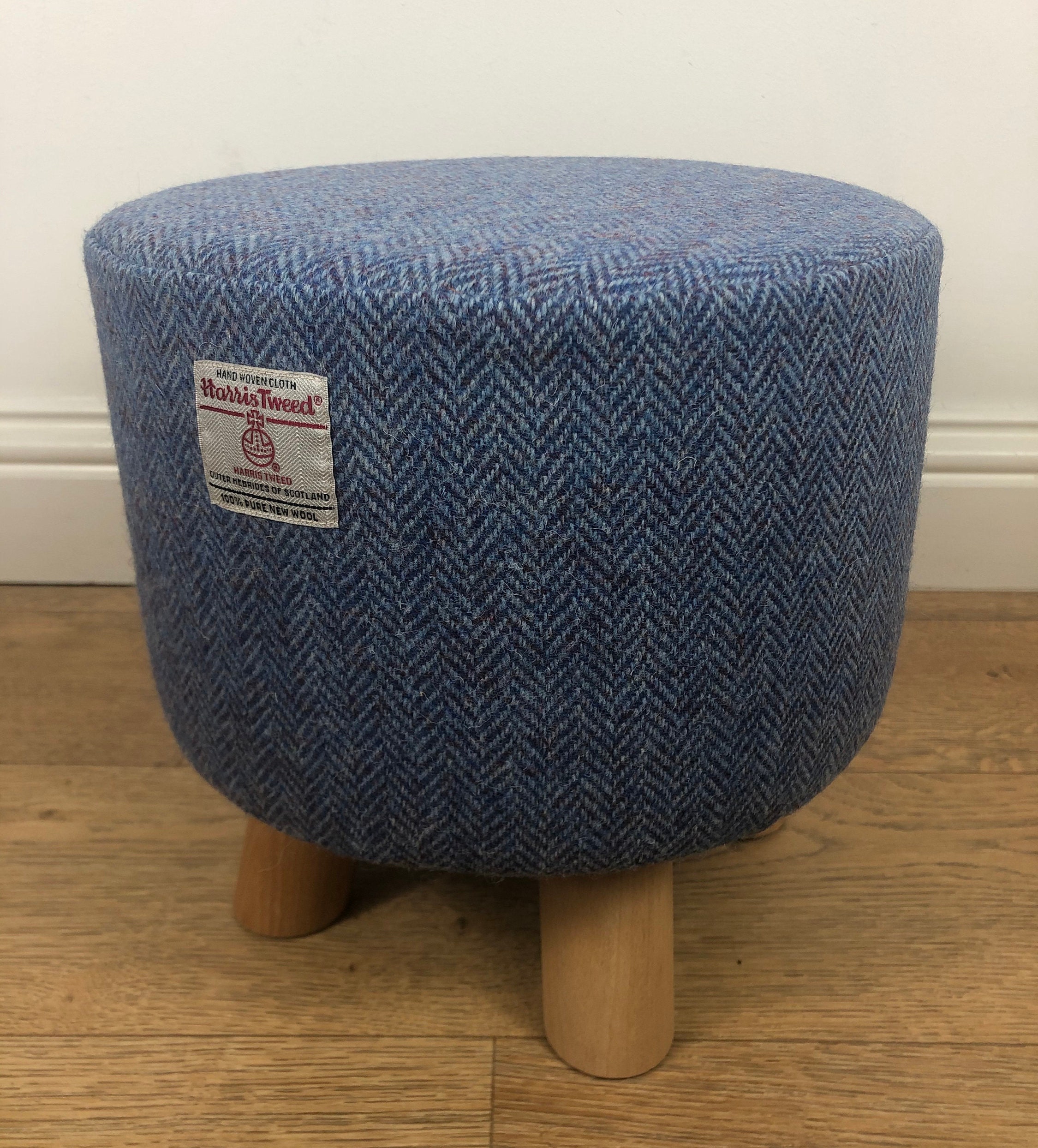 Harris Tweed Blue Herringbone Covered Footstool 28x28x28cm | Etsy UK