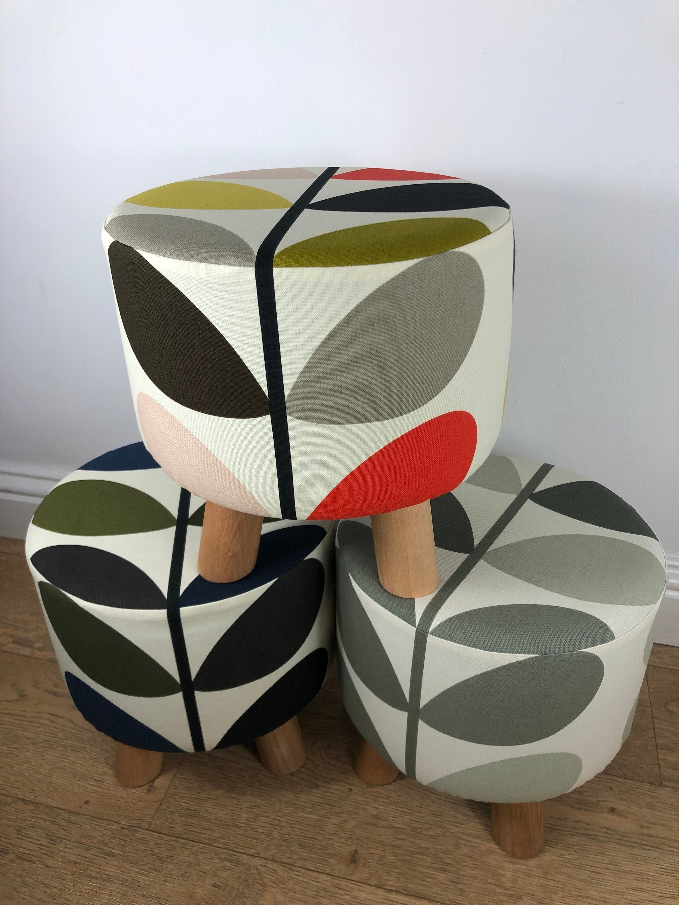 Orla Kiely Multi Stem Fabric Wooden Footstool Ottoman Etsy