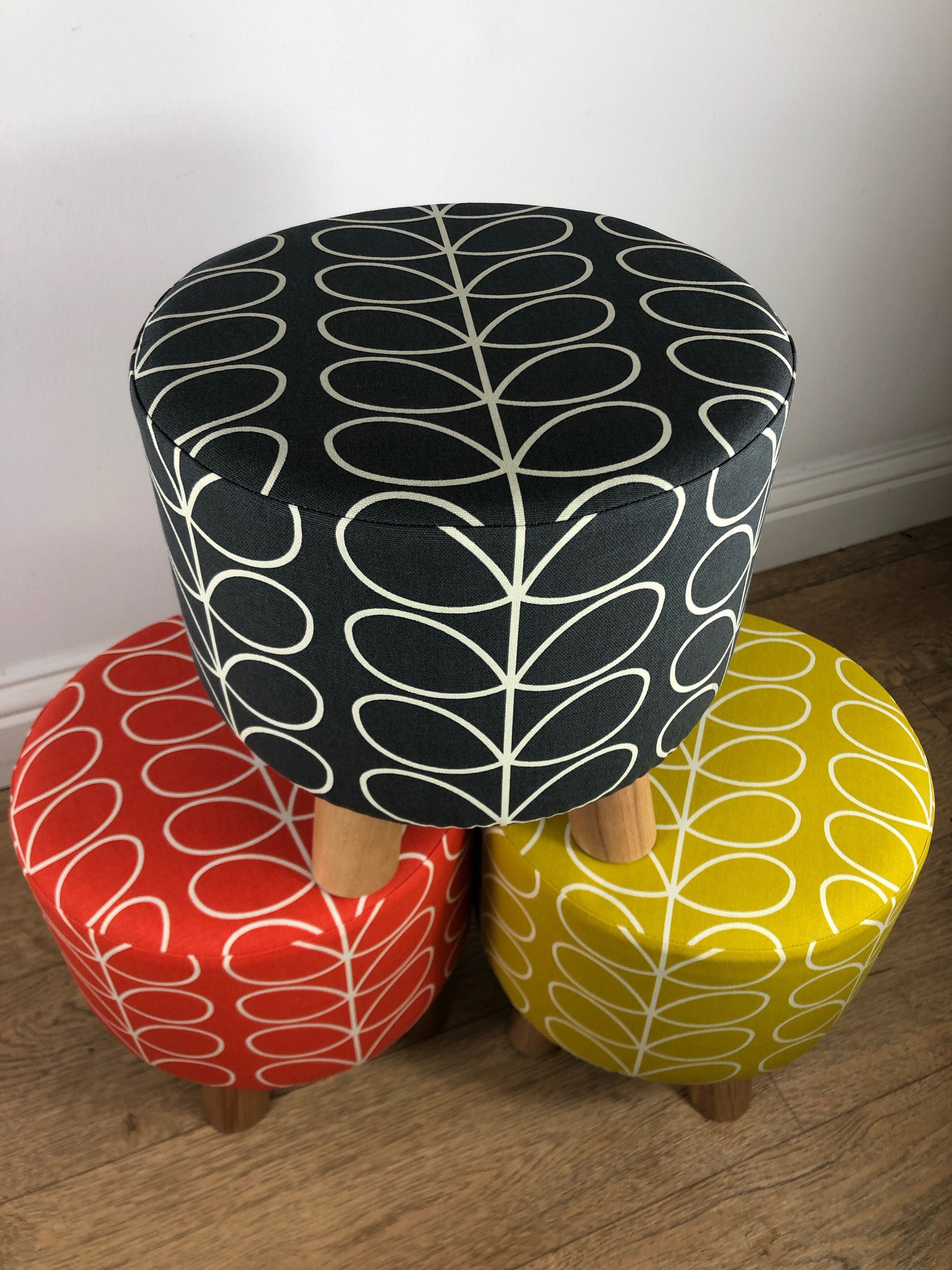 Orla Kiely Linear Stem Fabric Wooden Footstool Ottoman Etsy UK
