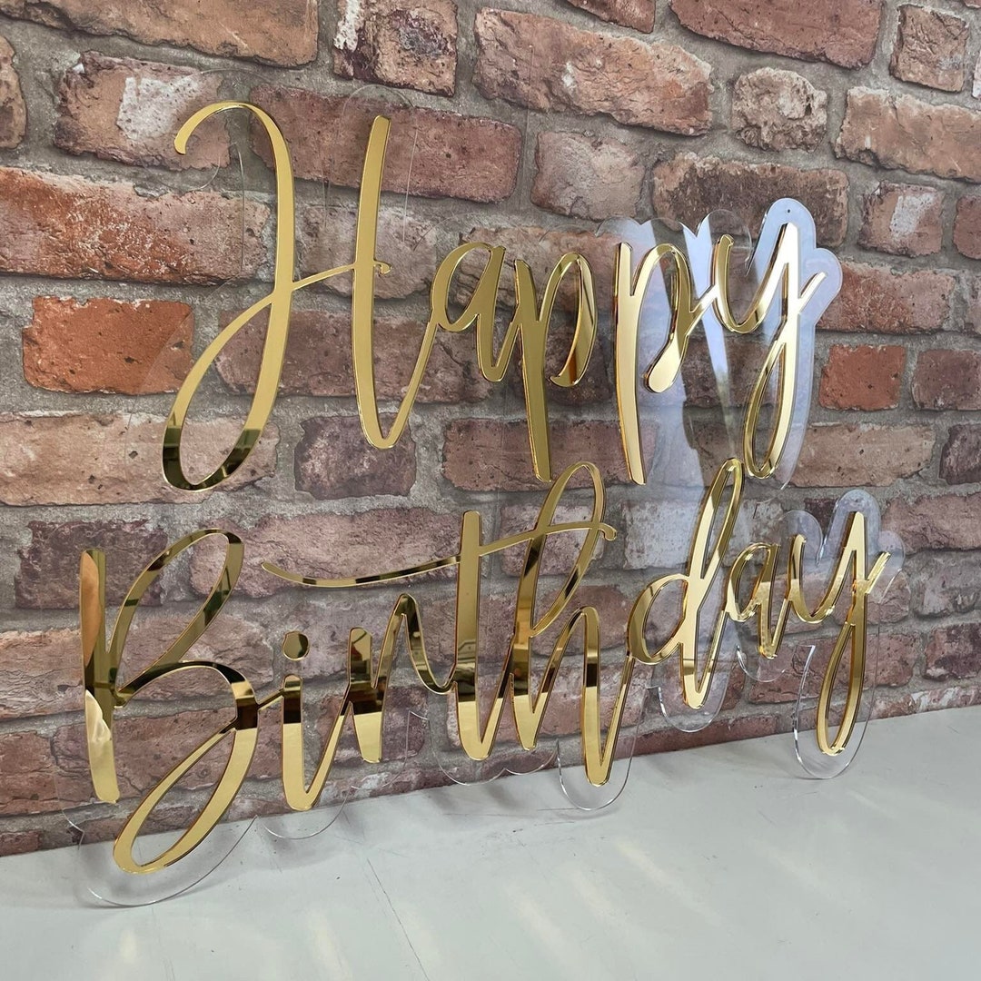 Happy Birthday Acrylic Sign, Happy Birthday, Gold Mirror Sign, Happy ...
