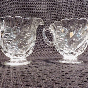 Elegant Vintage EAPG Fostoria Glass &quot;Colony&quot; Clear Creamer and Sugar Set, Swirl Pattern ca. 1940 - 1973
