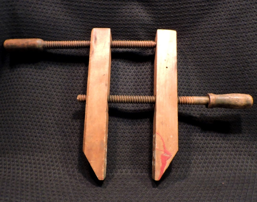 Antique Primitive Wooden Vise Clamp With Threaded Wooden Etsy