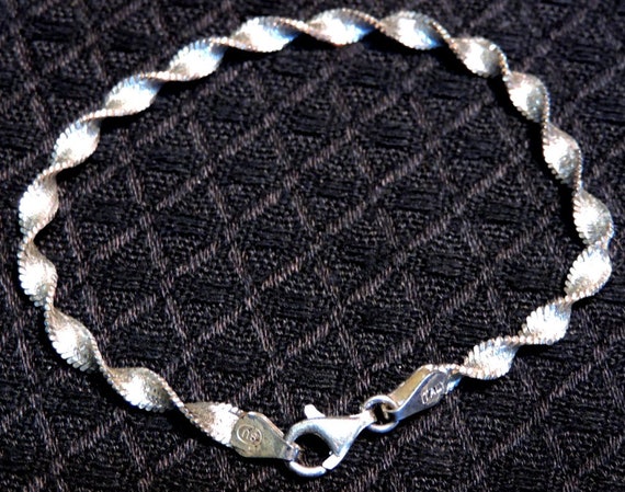 Vintage 7" Sterling Silver Twisted Snake Chain Br… - image 2